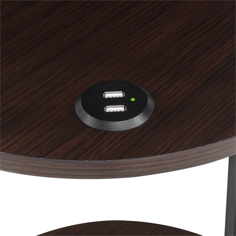 Designs2Go Simon Three-Tier End Table with USB Ports in Espresso Wood Finish