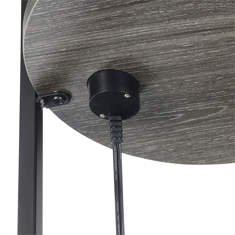 Designs2Go Simon Three-Tier Oval Chairside End Table with USB Ports in Gray Wood