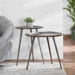 Convenience Concepts Bali Metal Nesting End Tables in Silver Metal Finish