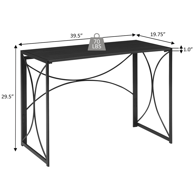 Convenience Concepts Folding Desk in Black Wood Finish with Black Metal Frame