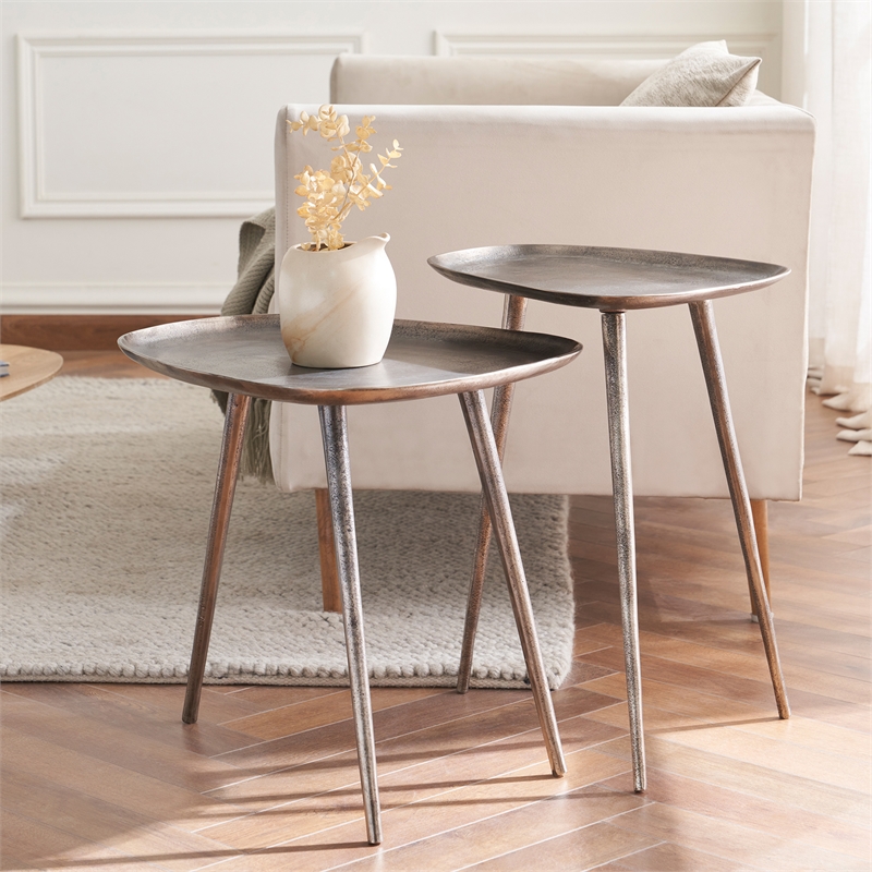Convenience Concepts Bali Metal Tall End Table in Silver Finish