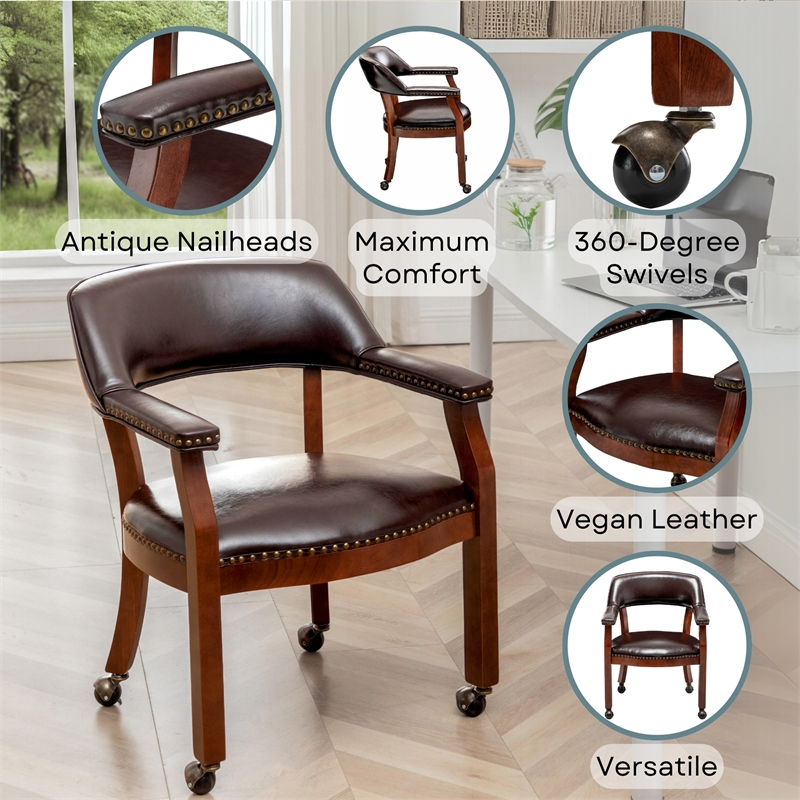 Take a Seat Dillon Armchair with Wheels in Espresso Vegan Leather Fabric