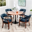Take a Seat Dillon Armchair with Wheels in Blue Vegan Leather Fabric and Wood