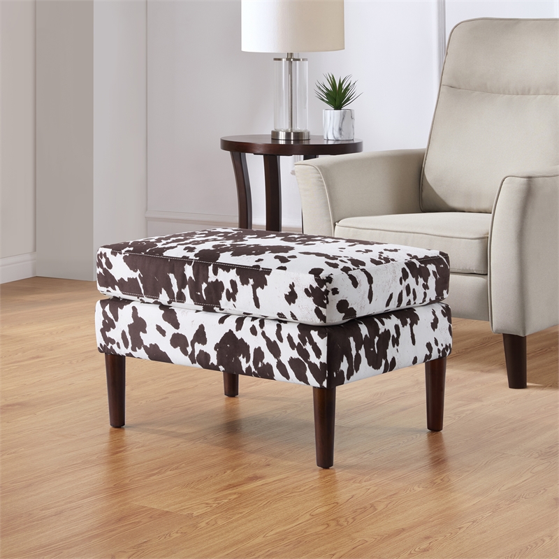 Designs4Comfort Marlow Mid Century Ottoman in Brown Cowhide Print Fabric