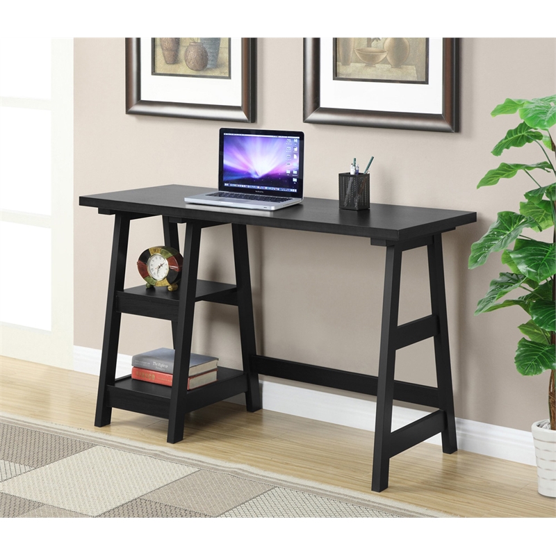 Convenience Concepts Designs2Go Trestle Desk in Black Wood Finish