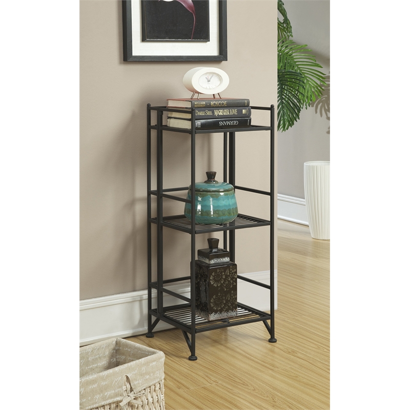 Convenience Concepts XTRA-Storage 3 Tier Folding Shelf in Black Metal Finish