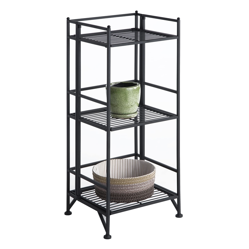 Convenience Concepts XTRA-Storage 3 Tier Folding Shelf in Black Metal Finish
