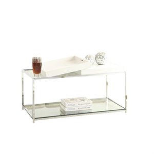 Convenience Concepts Palm Beach Clear Glass Coffee Table With White Trays