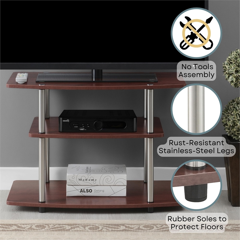 Convenience Concepts Designs2Go Three-Tier TV Stand in Cherry Wood Finish