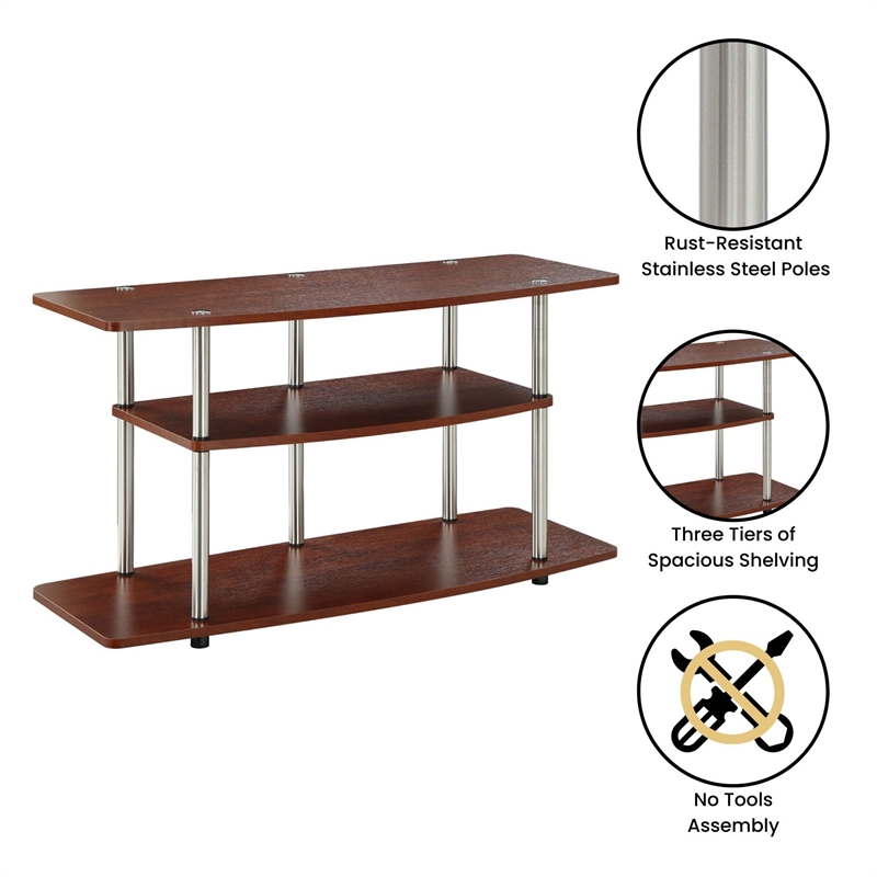 Convenience Concepts Designs2Go 3 Tier Wide TV Stand in Cherry Wood Finish