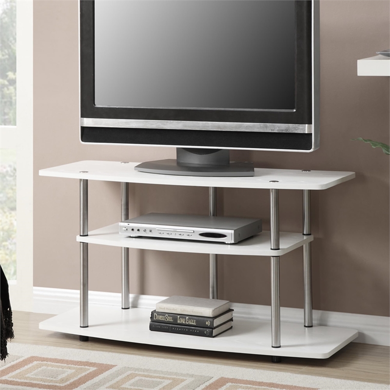 Convenience Concepts Designs2Go 3 Tier Wide TV Stand in White Wood Finish