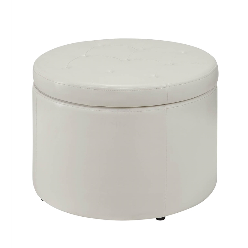 Convenience Concepts Designs4Comfort Round Shoe Ottoman in Ivory Faux Leather