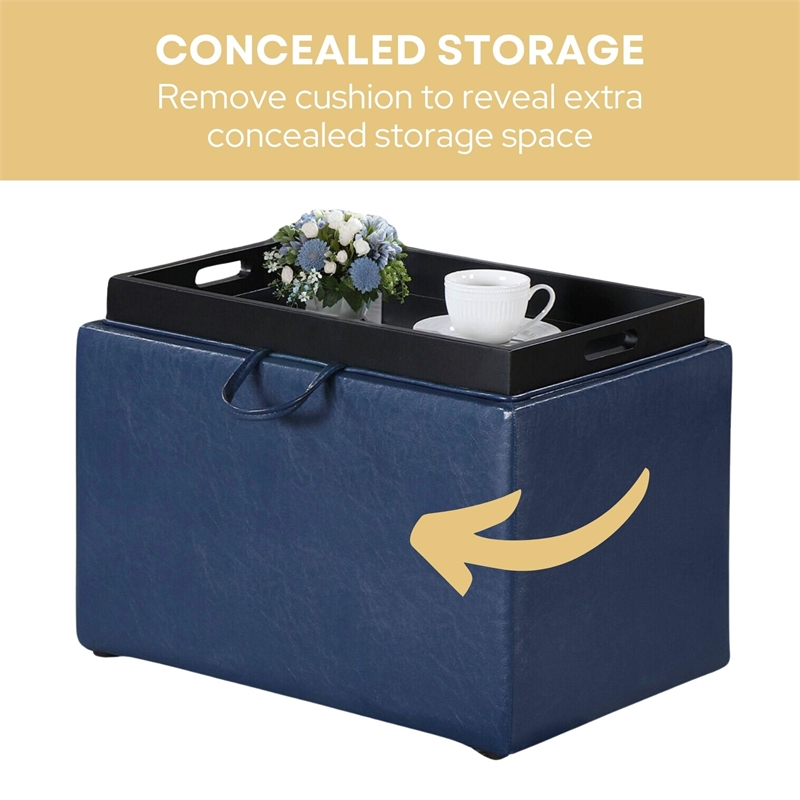 Convenience Concepts Designs4Comfort Accent Storage Ottoman in Blue Faux Leather