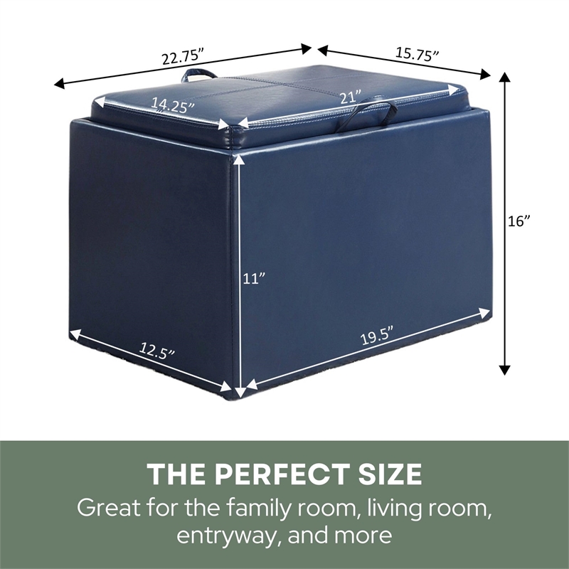 Convenience Concepts Designs4Comfort Accent Storage Ottoman in Blue Faux Leather