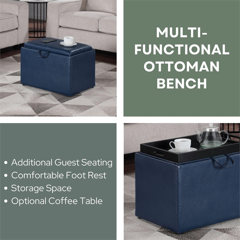 Convenience Concepts Designs4Comfort Accent Storage Ottoman in Blue Faux Leather