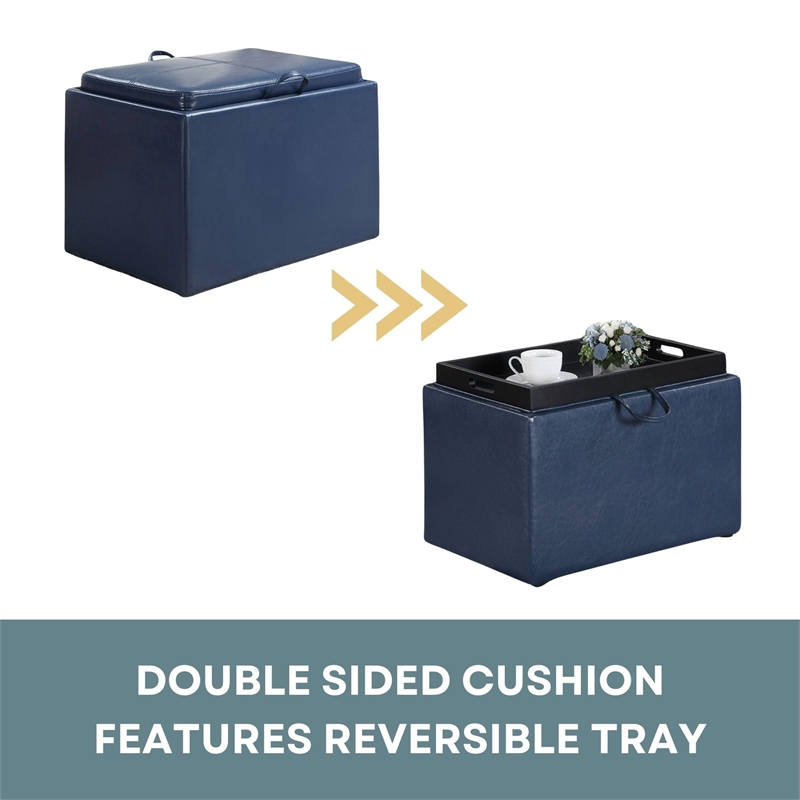 Convenience Concepts Designs4Comfort Accent Storage Ottoman in Blue Faux Leather
