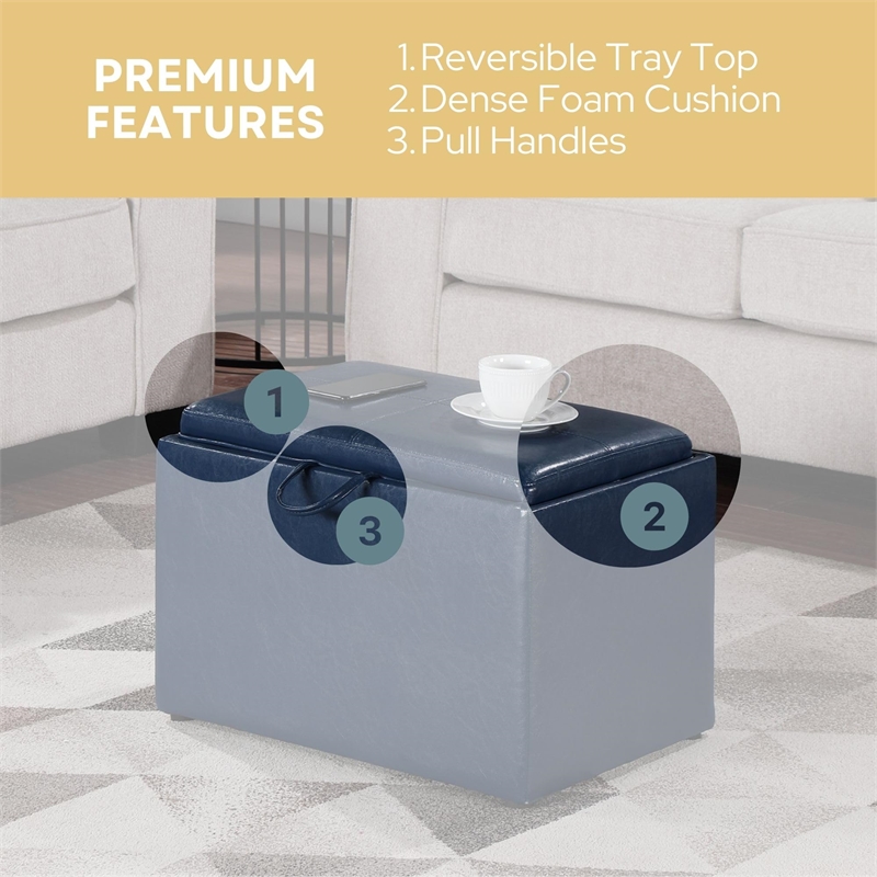 Convenience Concepts Designs4Comfort Accent Storage Ottoman in Blue Faux Leather