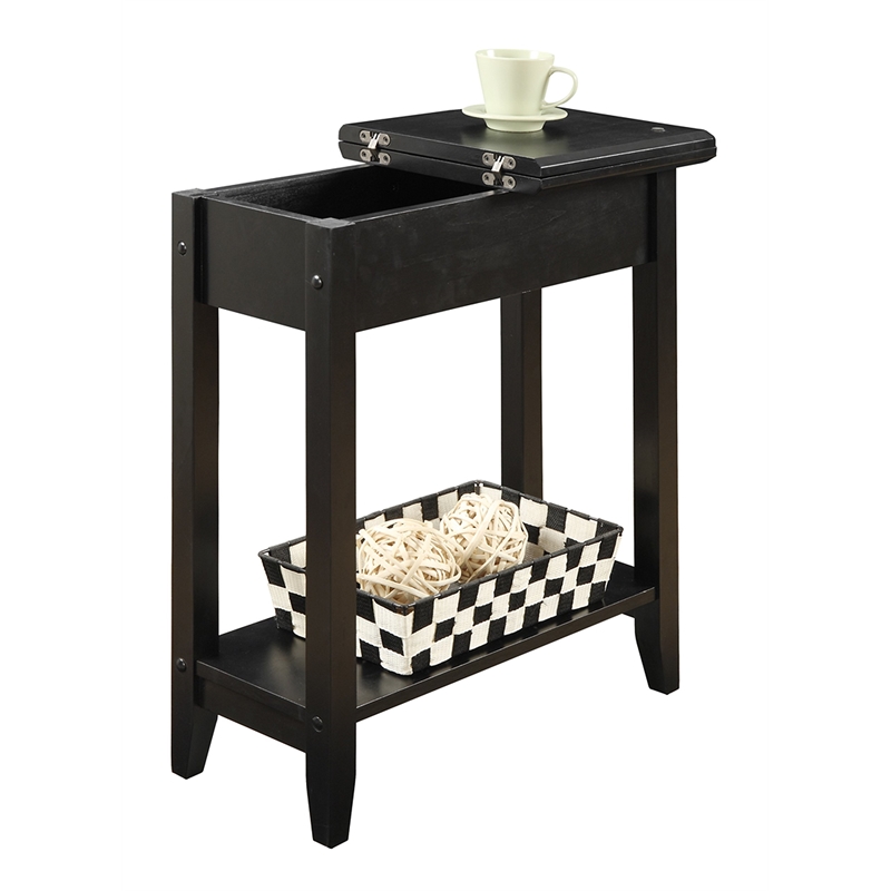Convenience Concepts American Heritage Flip Top End Table in Black Wood Finish
