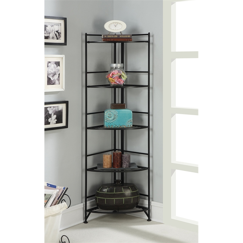 Convenience Concepts Designs2Go 5-Tier Folding Metal Corner Shelf in Black Metal