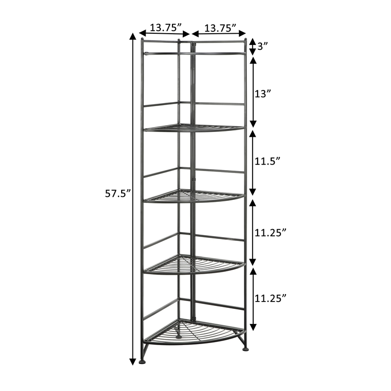 Convenience Concepts Designs2Go 5-Tier Folding Metal Corner Shelf in Black Metal