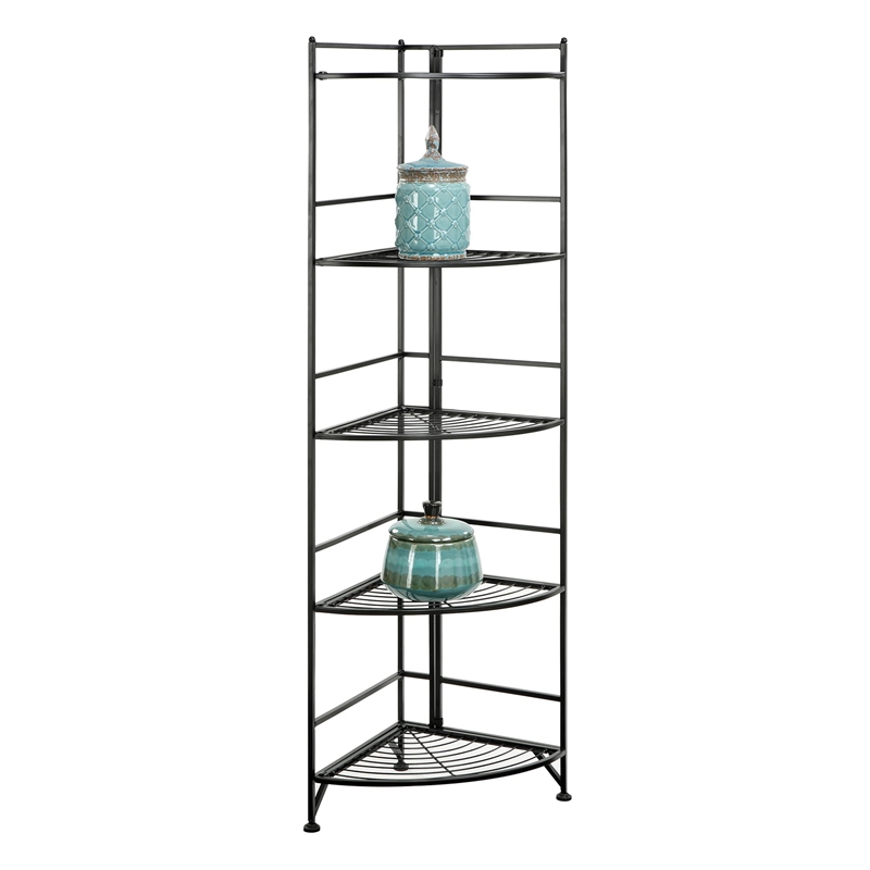 Convenience Concepts Designs2Go 5-Tier Folding Metal Corner Shelf in Black Metal