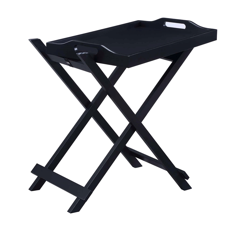 Convenience Concepts Designs2Go Folding Tray Table in Black Solid Wood Finish