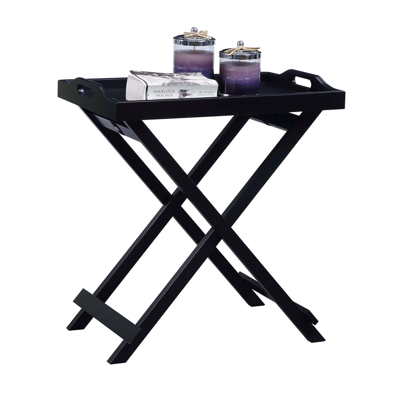 Convenience Concepts Designs2Go Folding Tray Table in Black Solid Wood Finish