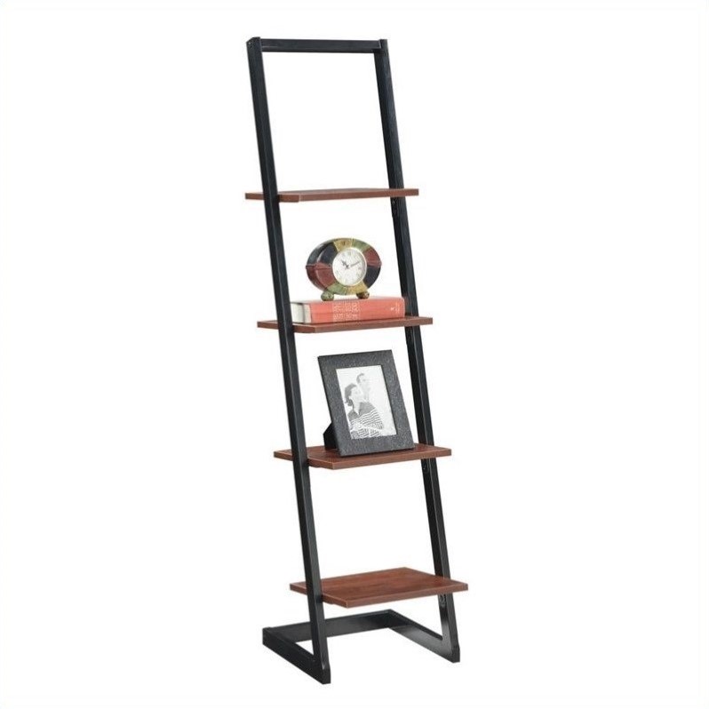 Designs2Go Four-Tier Ladder Bookshelf in Black Metal and Cherry Wood Finish