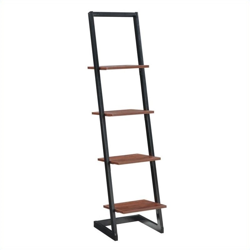 Designs2Go Four-Tier Ladder Bookshelf in Black Metal and Cherry Wood Finish