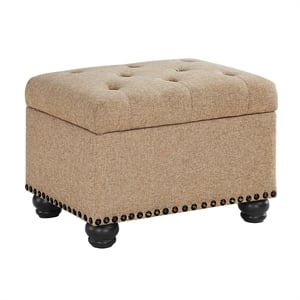Designs4Comfort 5th Avenue Storage Ottoman in Beige Tan Fabric & Nail Head Trim
