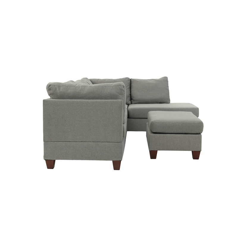 Poundex 3 Piece Fabric Reversible Sectional Sofa Set with Ottoman in Gray