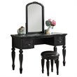 Poundex Furniture Wood Vanity Set with Stool and Mirror in Black