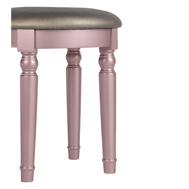 Poundex Furniture Wood Vanity Set with Mirror and Stool in Pink Rose Gold Color