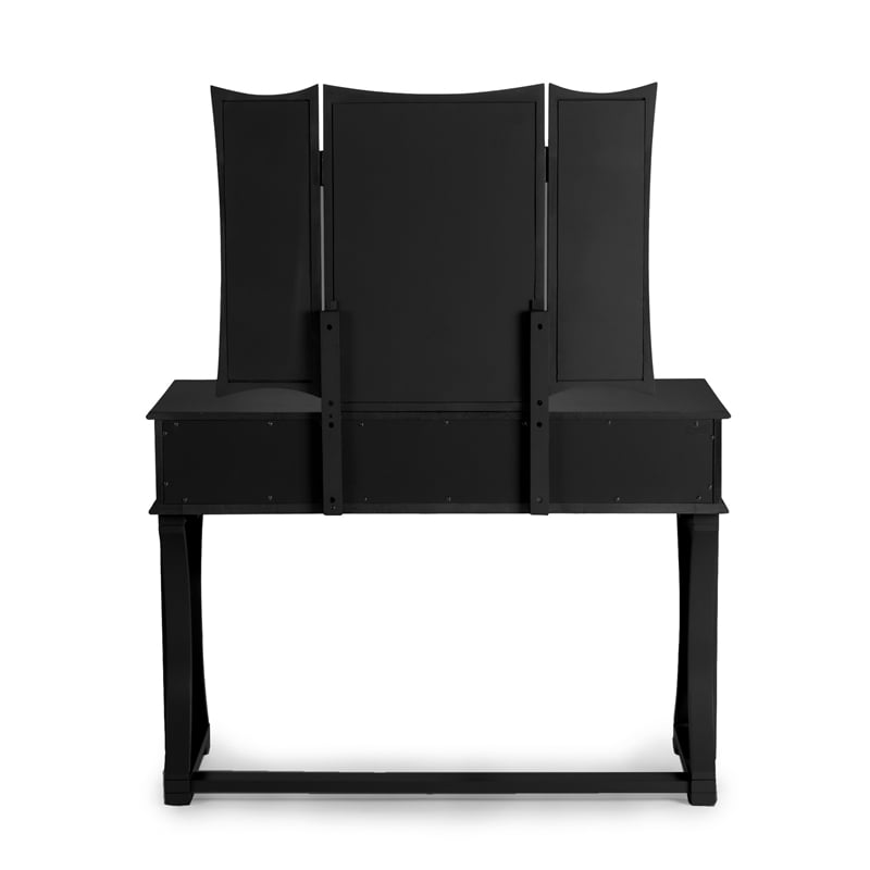 Poundex Furniture Wood Vanity Set with Stool and Mirror in Black