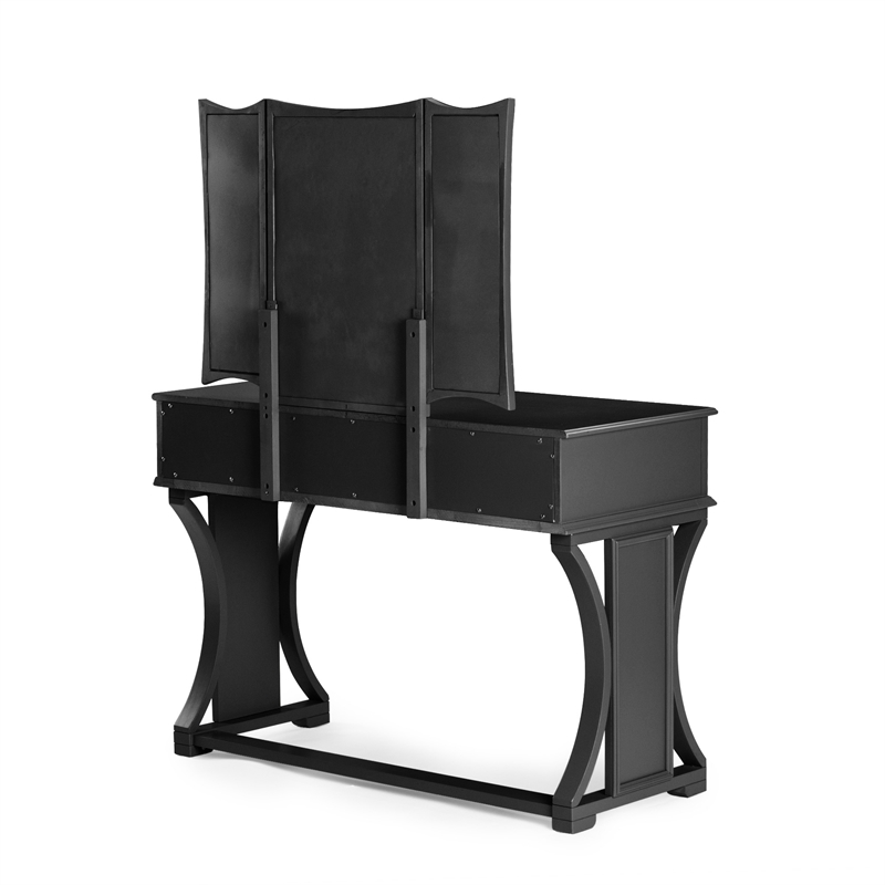 Poundex Furniture Wood Vanity Set with Stool and Mirror in Black
