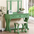 Poundex Wood Vanity Set with Stool and Mirror in Apple Green