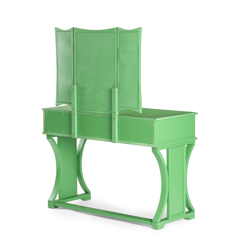 Poundex Wood Vanity Set with Stool and Mirror in Apple Green