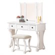 Poundex Furniture Wood Vanity Set with Stool and Mirror in White