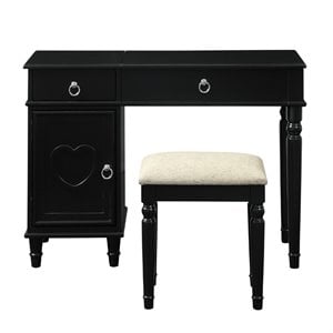 Poundex Furniture Wood Vanity Set with Stool and Mirror in Black