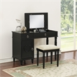Poundex Furniture Wood Vanity Set with Stool and Mirror in Black