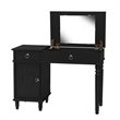 Poundex Furniture Wood Vanity Set with Stool and Mirror in Black