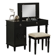 Poundex Furniture Wood Vanity Set with Stool and Mirror in Black