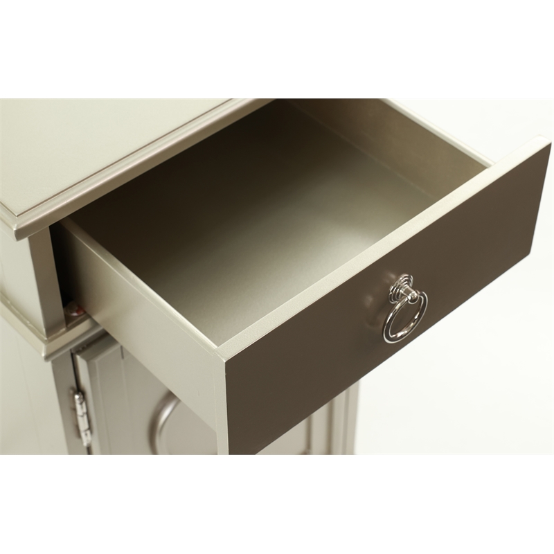 Poundex Furniture Wood Vanity Set with Stool and Mirror in Silver