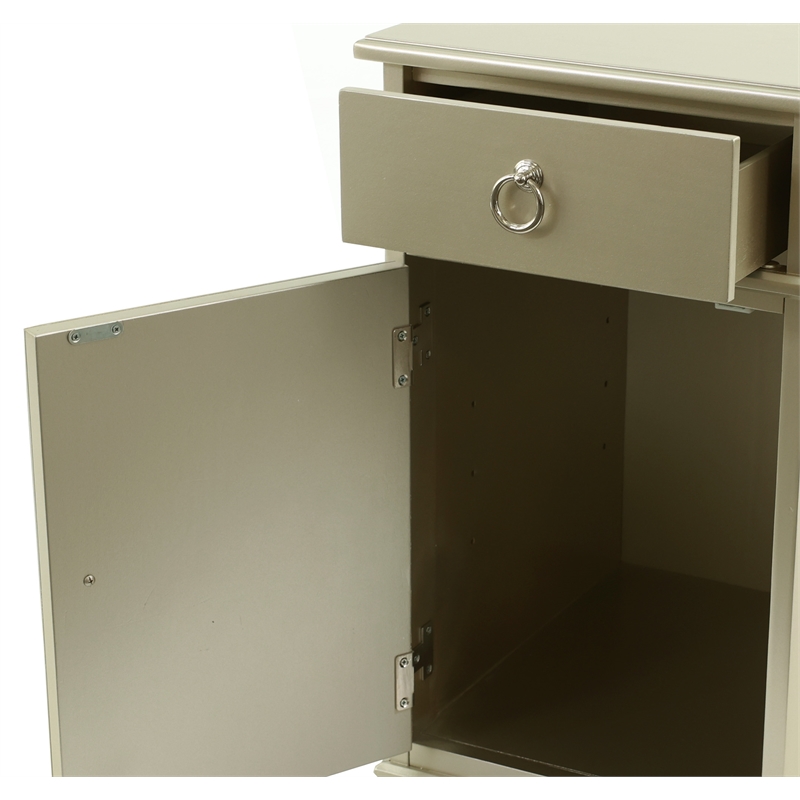 Poundex Furniture Wood Vanity Set with Stool and Mirror in Silver