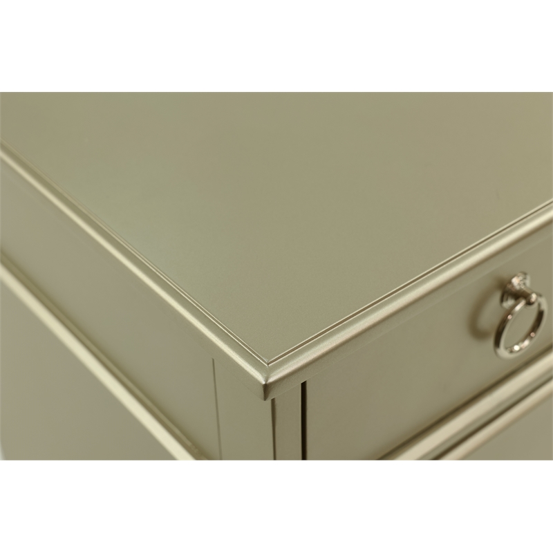 Poundex Furniture Wood Vanity Set with Stool and Mirror in Silver
