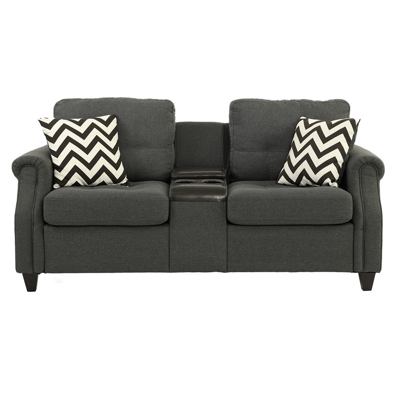 Poundex 2 Piece Fabric Sofa Set with USB Console in Blue Gray