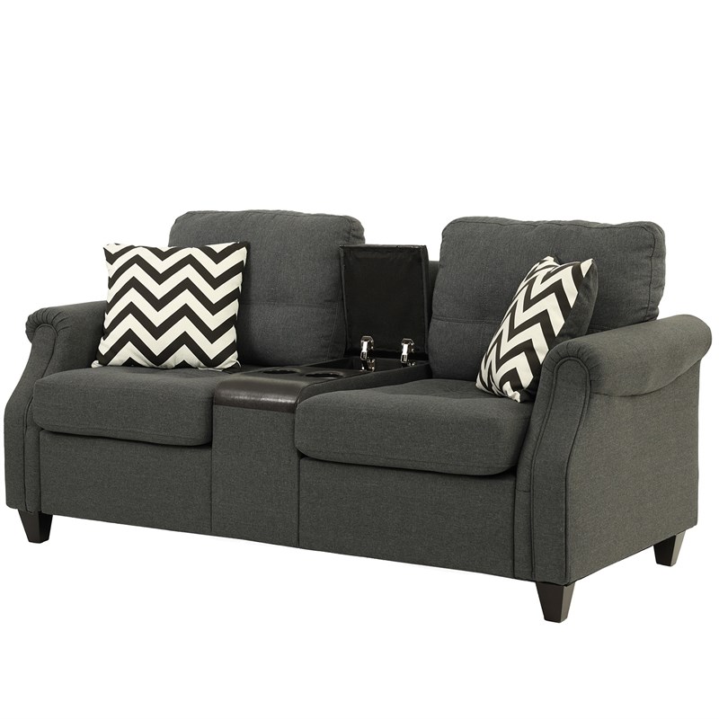 Poundex 2 Piece Fabric Sofa Set with USB Console in Blue Gray