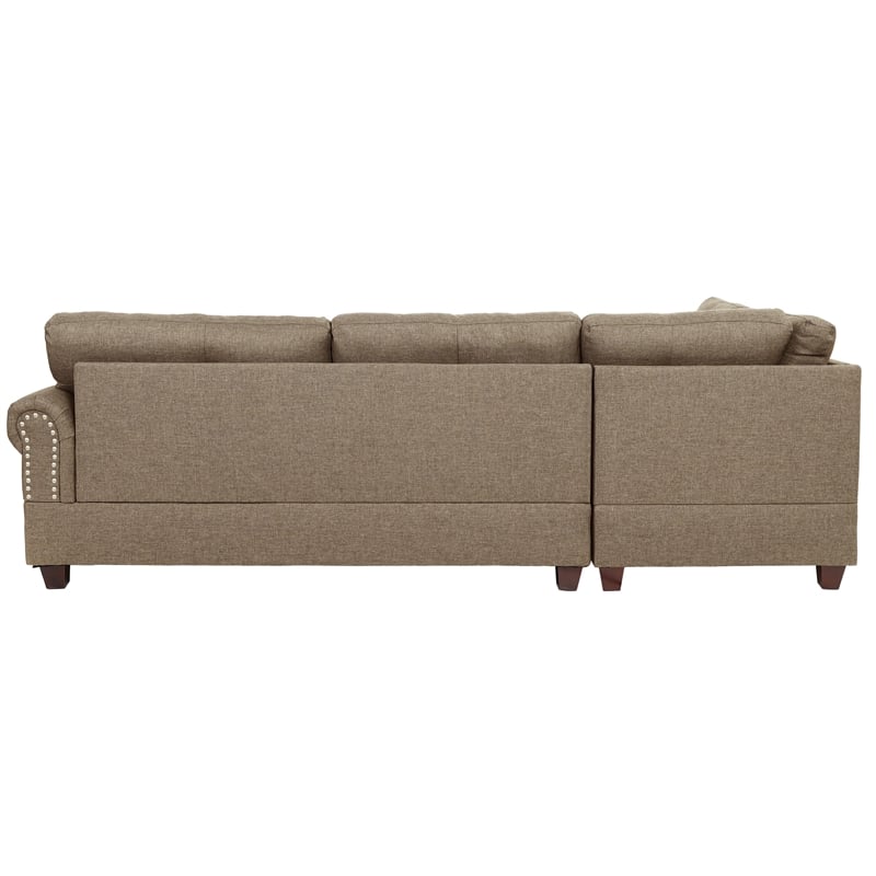 Poundex 3 Piece Fabric Sectional Sofa Set with Storage Ottoman in Light Coffee