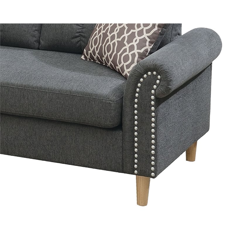 Poundex Furniture Fabric Reversible Sectional Sofa Set in Slate Gray Color