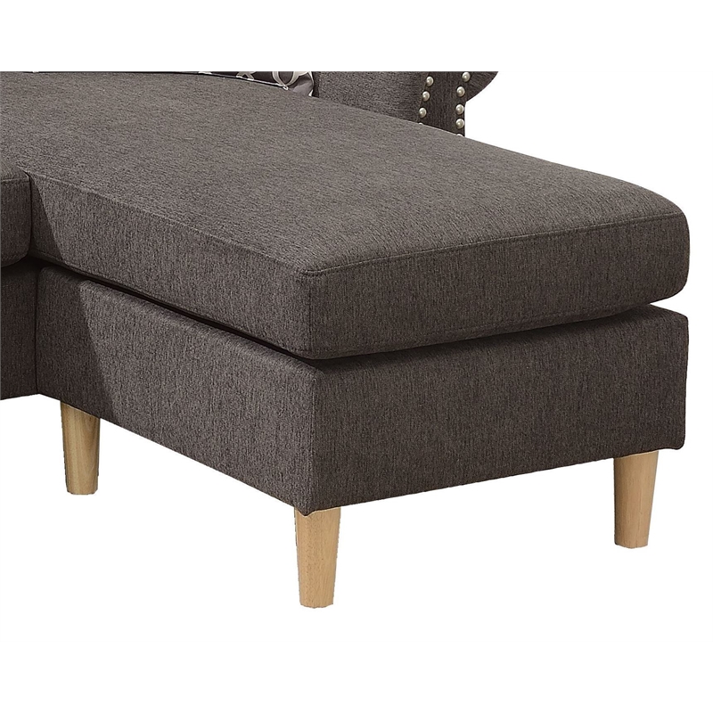 Poundex Furniture Fabric Reversible Sofa Sectional Set in Tan Brown Color